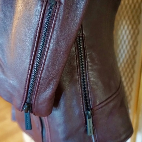 MICHAEL Michael Kors Leather Burgundy Wine Moto Jacket Small - Picture 3 of 7